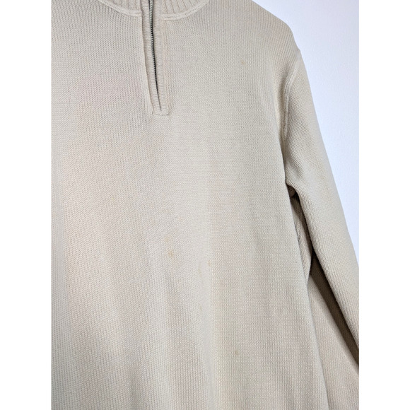 Eddie Bauer Sweater Mens Size Large Beige Cotton 1/4 Zip Knit Ribbed Pullover - Picture 4 of 9